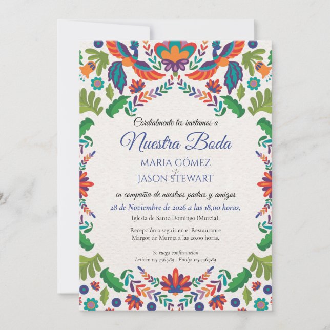 Colorful Botanical Aesthetic Boda Spanish Wedding Invitation (Front)