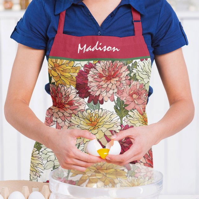 Colorful Botanical Custom Name Gift Apron (Creator Uploaded)