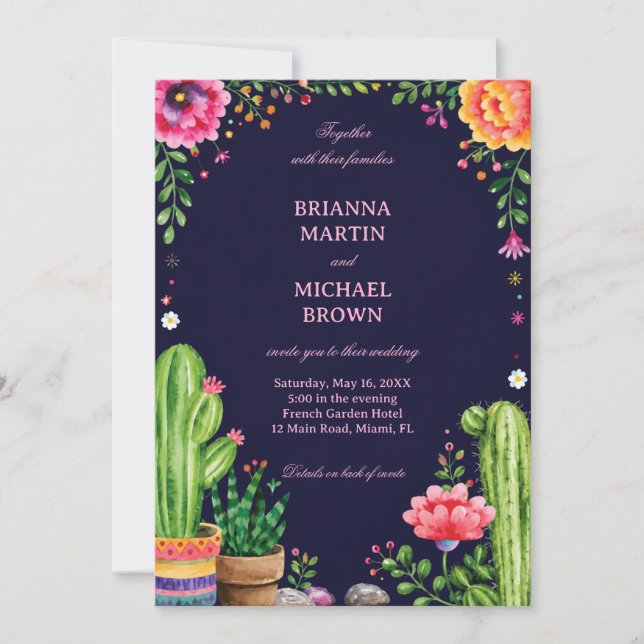 Colorful Botanical Desert Night Mexican Invitation (Front)