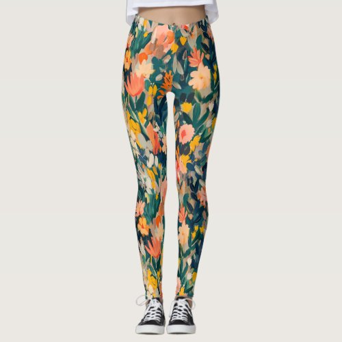 Colorful Botanical Floral Pattern Leggings