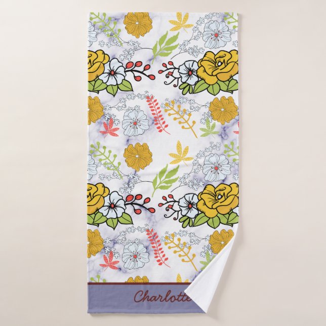 Colorful botanical floral pattern personalized bath towel (Bath Towel)