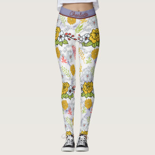 Colorful botanical floral pattern personalized leggings