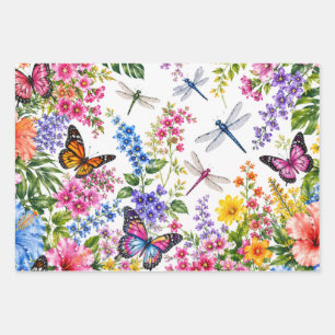 Colorful Botanical Floral Pattern Wrapping Paper Sheets
