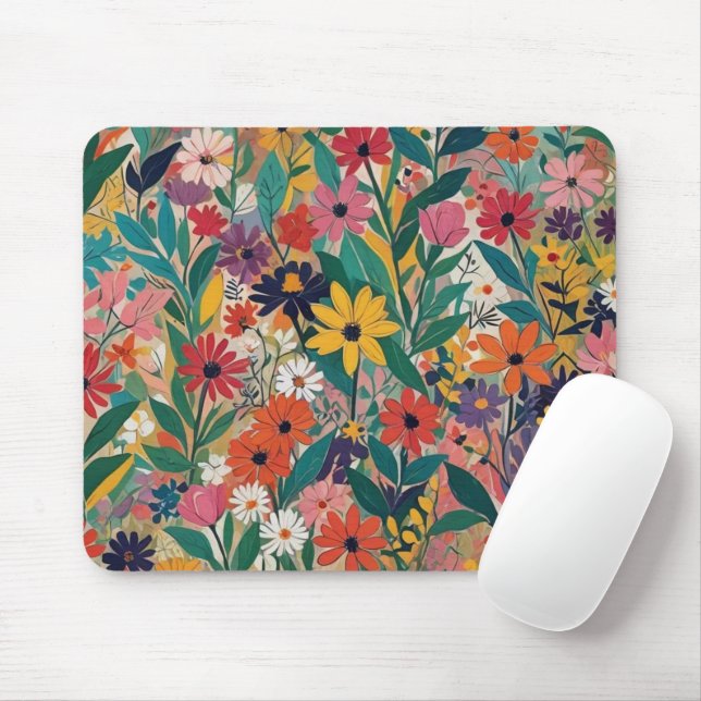 Colorful Botanical Floral Wall Art Mouse Pad (With Mouse)