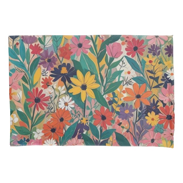Colorful Botanical Floral Wall Art Pillow Case (Front)