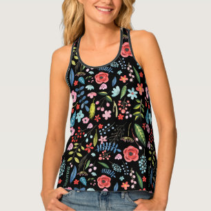 Colorful Botanical Flowers And Leafs Pattern Tank Top
