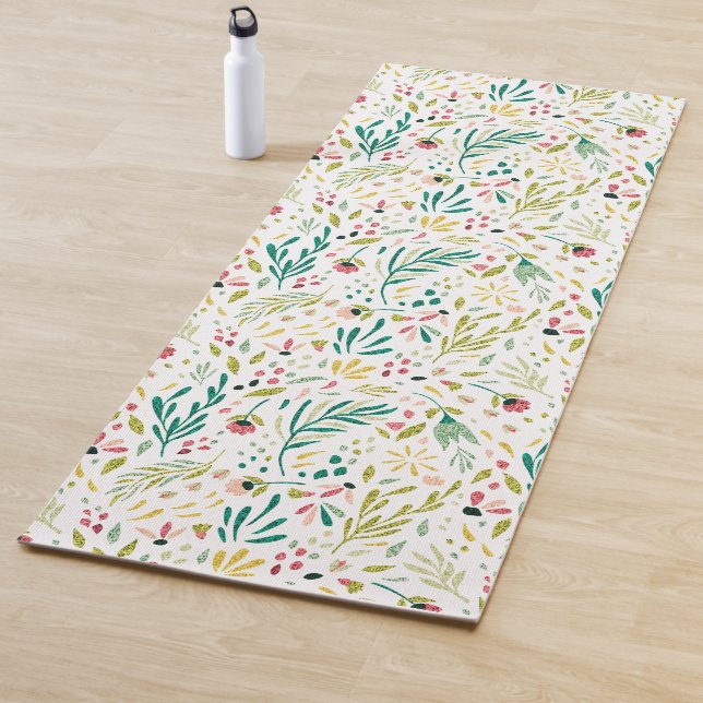 Colorful Botanical Flowers & Leafs Pattern Bath To Yoga Mat (In Situ)