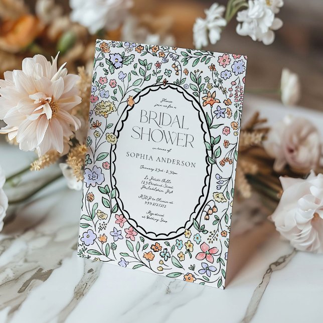 Colorful Botanical Hand Drawn Bridal Shower Invitation (Creator Uploaded)