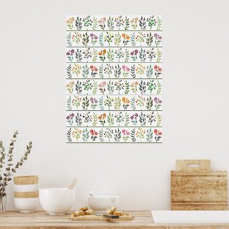 Colorful Botanical Herbarium Plants Wall Art