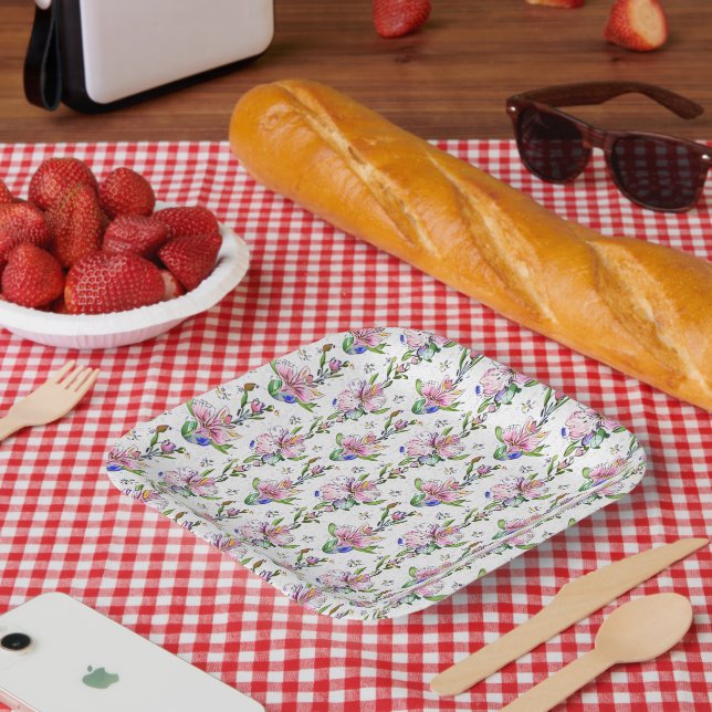 Colorful Botanical Pattern - Artistic Flora  Paper Plates (Picnic)
