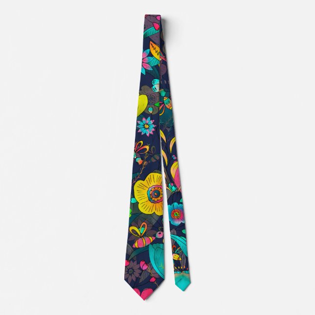 Colorful botanical pattern neck tie (Front)