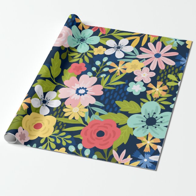 Colorful Botanical Pattern Wrapping Paper (Unrolled)