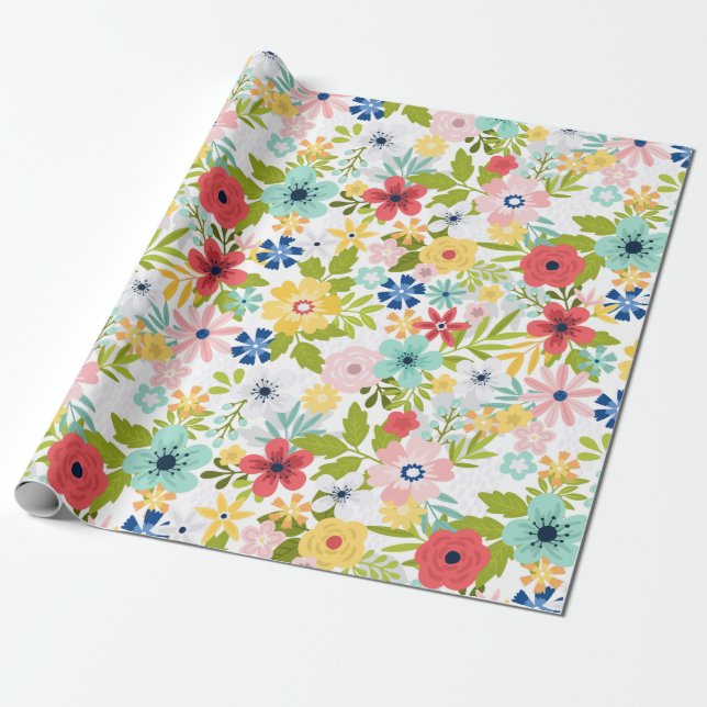 Colorful Botanical Pattern Wrapping Paper (Unrolled)