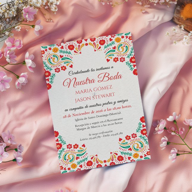 Colorful Botanical Romantic Floral Spanish Wedding Invitation (Colorful Botanical Romantic Floral Spanish Wedding Invitation)