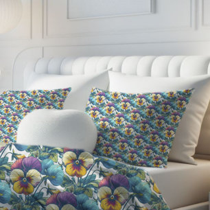 Colorful Botanical Spring Pansy Flowers Pattern Pillow Case