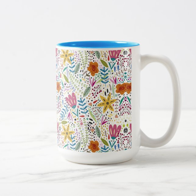 Colorful Botanical Two-Tone Coffee Mug (Right)