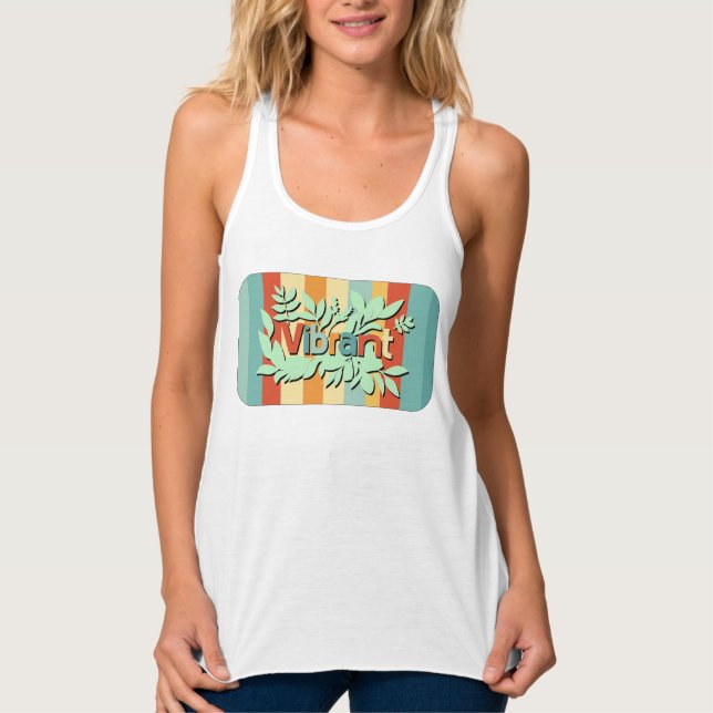 Colorful botanical vibrant text design tank top (Front)