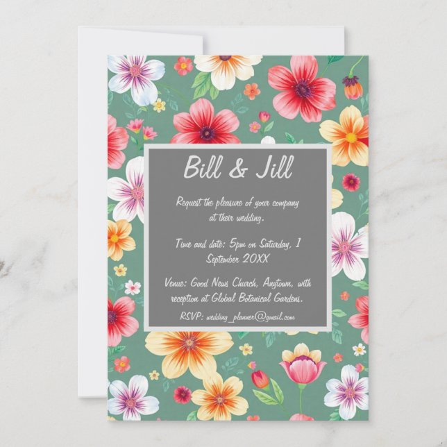 Colorful Botanical With Green Background Wedding Invitation (Front)