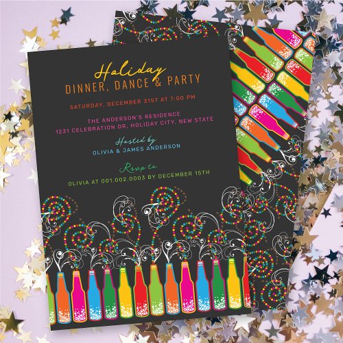 Colorful Bottles Bubbly Celebrations Holiday Party Invitation