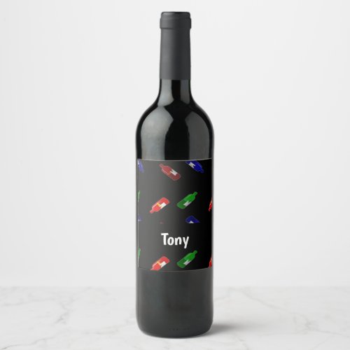 Colorful bottles on black wine label