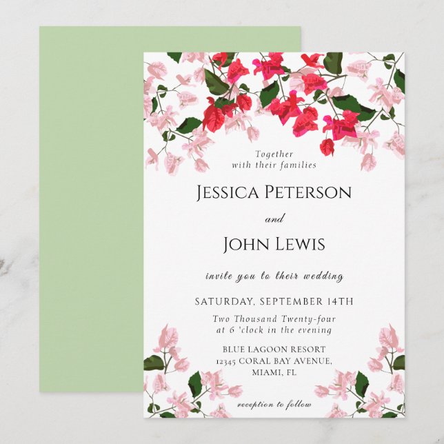 Colorful Bougainvillea Flower Wedding Invitation (Front/Back)