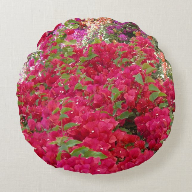 Colorful Bougainvillea Flowers Round Pillow (Front)