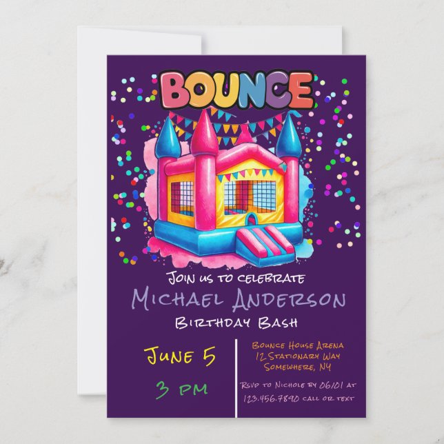 Colorful Bounce House Birthday Bash  Invitation (Front)