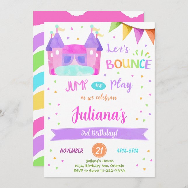 Colorful Bounce House Birthday Invitation (Front/Back)