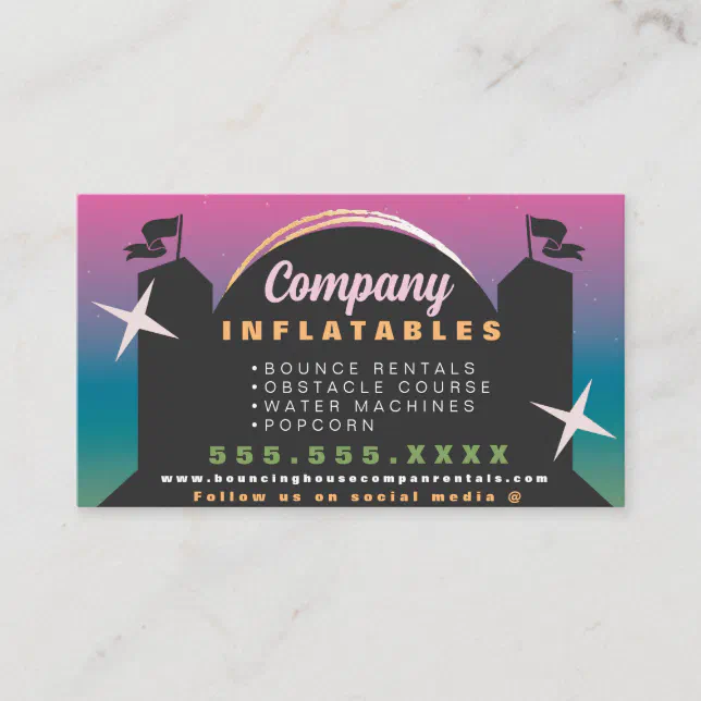 Colorful Bouncy House Party Carnival Rentals Ombre Business Card | Zazzle