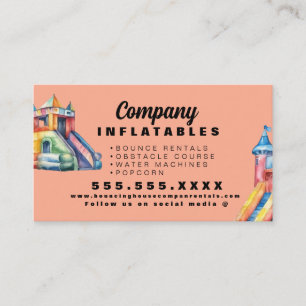 Colorful Bouncy House Party Watercolor Peach Business Card