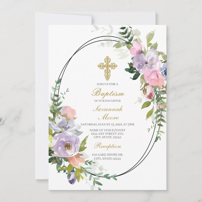 colorful bouquet Baptism Invitation (Front)