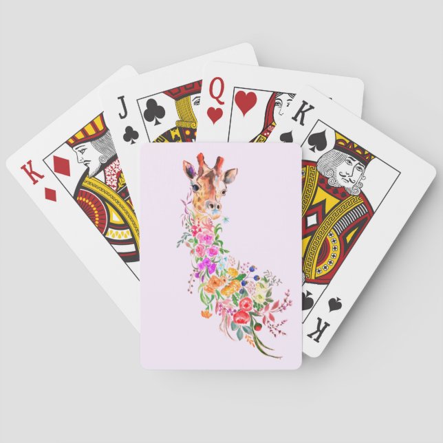 Colorful Bouquet Floral Giraffe Playing Cards Gift (Back)