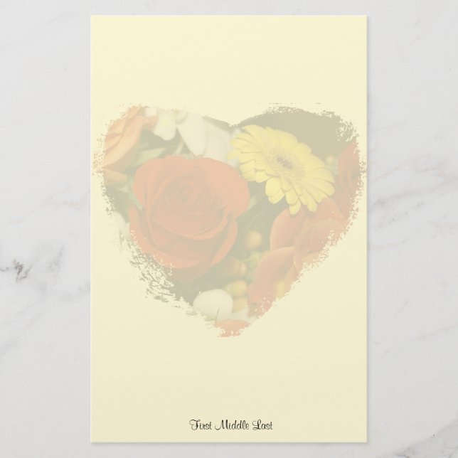 Colorful Bouquet Grunge Heart Background Stationery (Front)