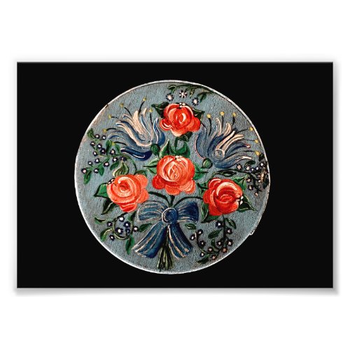 Colorful Bouquet of Flowers on Blue Plate  Photo Print