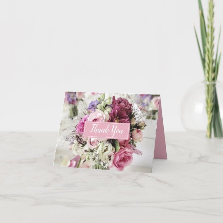 Colorful Bouquet of Flowers Thank You Card Zazzle