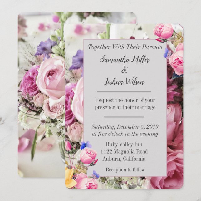 Colorful Bouquet of Flowers Wedding Invitation (Front/Back)