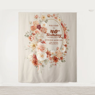 Colorful bouquet terracotta blush 40th birthday tapestry
