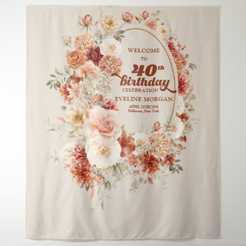 Colorful bouquet terracotta blush 40th birthday tapestry