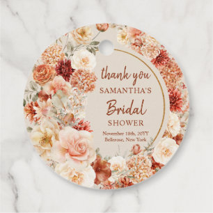 Colorful bouquet terracotta blush and sage floral favor tags