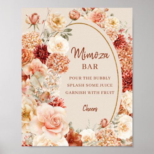 Colorful bouquet terracotta blush gold mimosa bar poster
