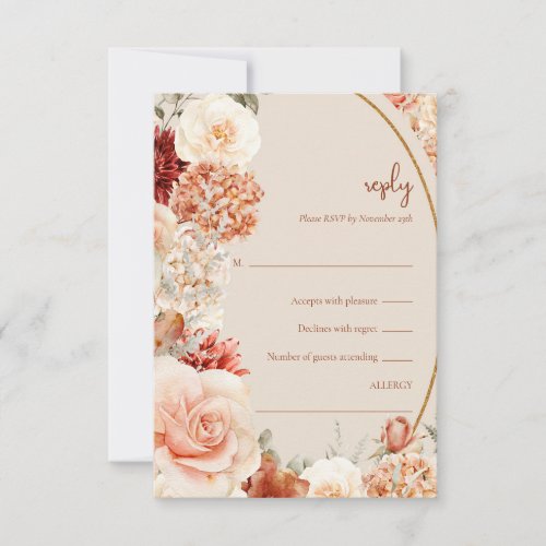 Colorful bouquet terracotta blush sage rsvp card