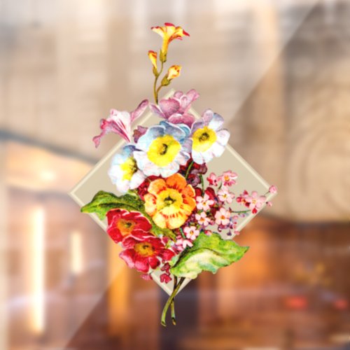 Colorful Bouquet Vintage Floral Art Primrose Store Window Cling