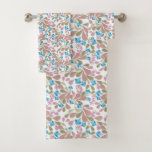 Colorful bouquets of retro flowers on white  bath towel set