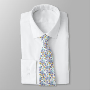 Colorful bouquets of retro flowers on white neck tie