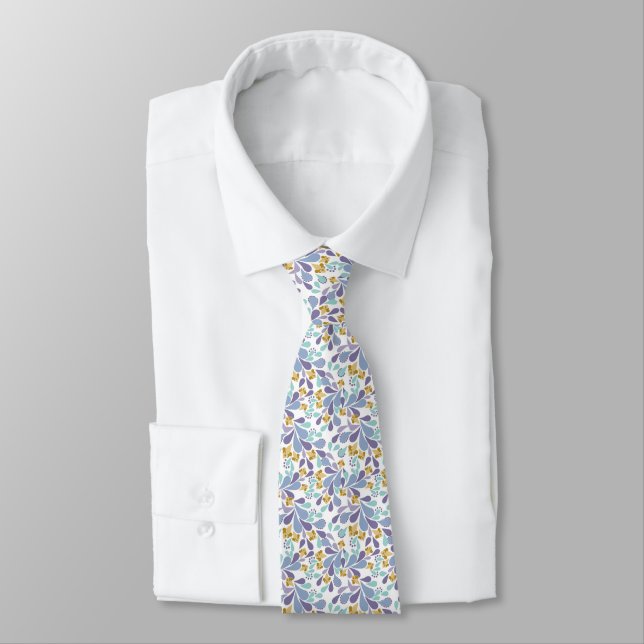 Colorful bouquets of retro flowers on white  neck tie (Tied)