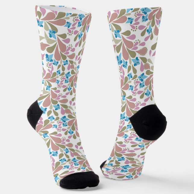Colorful bouquets of retro flowers on white  socks (Angled)