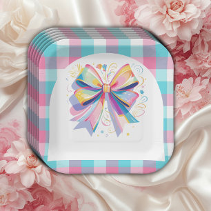 Colorful Bow Baby Shower Paper Plates