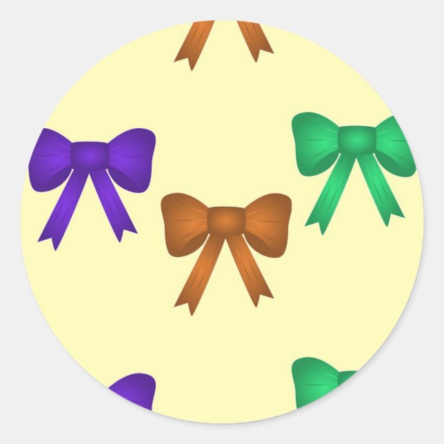 Colorful bow ribbons on cream classic round sticker (Front)