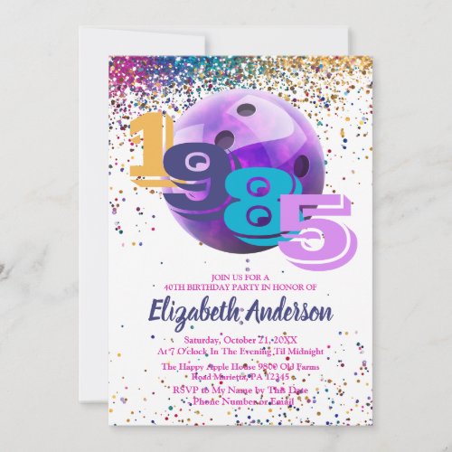 Colorful Bowling 1985 40th Birthday Party Custom