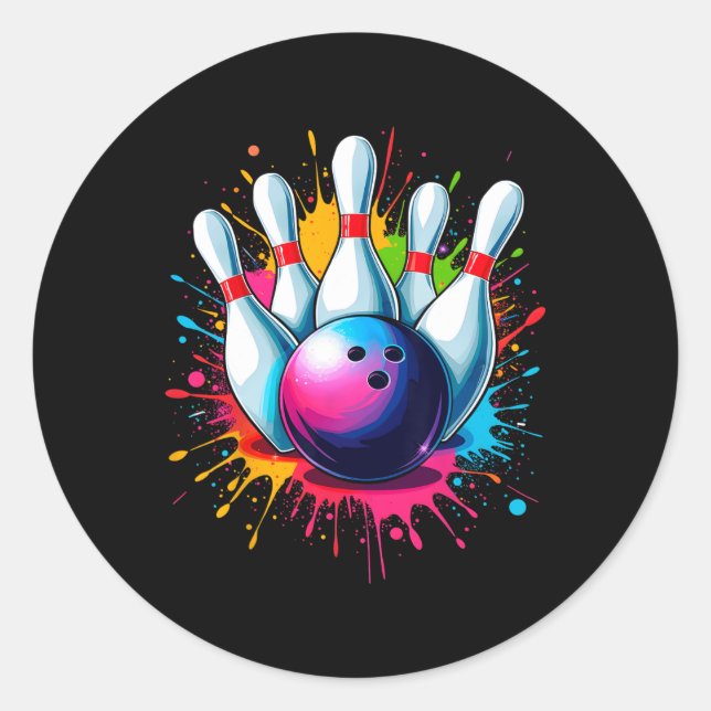 Colorful Bowling Art  Classic Round Sticker (Front)